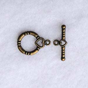 Toggle Clasp with Little Hearts, 14mm., Antique Brass