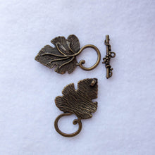 Load image into Gallery viewer, Antique Brass Grape Leaf &amp; Vine Toggle Clasp, 37mm. long