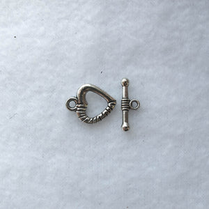 Heart Toggle Clasp, Silver, 12mm.