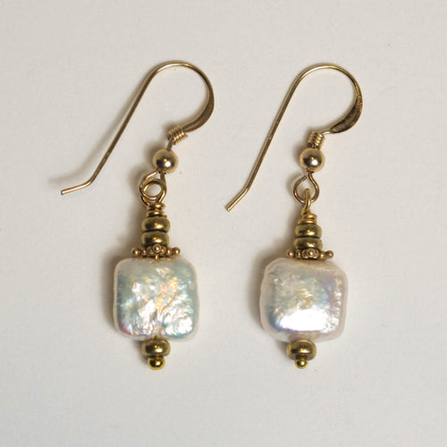 Square Freshwater Pearl Earrings with Gold Accents