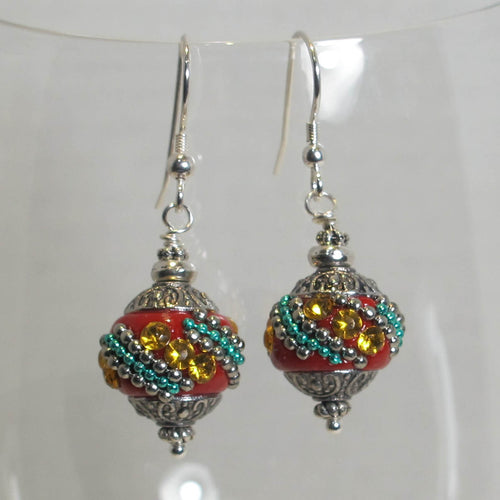 Exotic Beads Earrings, multicolor with silver earring wires