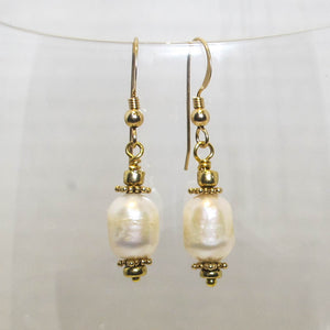 Round Pearl Earrings with Metal Accents