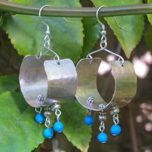 Hammered Silver Metal Hoops with Magnesite Semi-Precious Stones