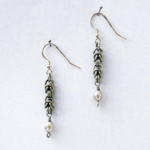 Silver-Plated Byzantine Weave and Freshwater Pearl Earrings