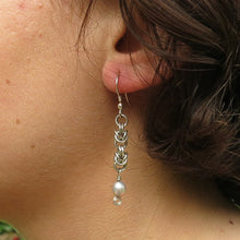 Load image into Gallery viewer, Silver-Plated Byzantine Weave and Freshwater Pearl Earrings