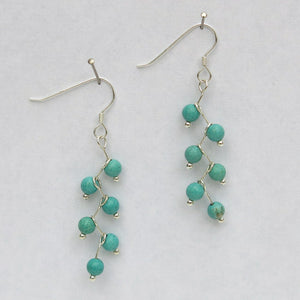 Cascading Vine Earrings with Turquoise Magnesite Gemstones and silver French hooks