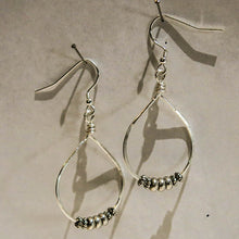 Load image into Gallery viewer, Silver Teardrop Hoop Earrings with Pewter Beads