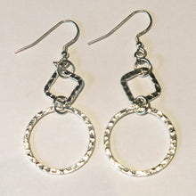 Load image into Gallery viewer, Hammered Silver Hoop &amp; Square Earrings
