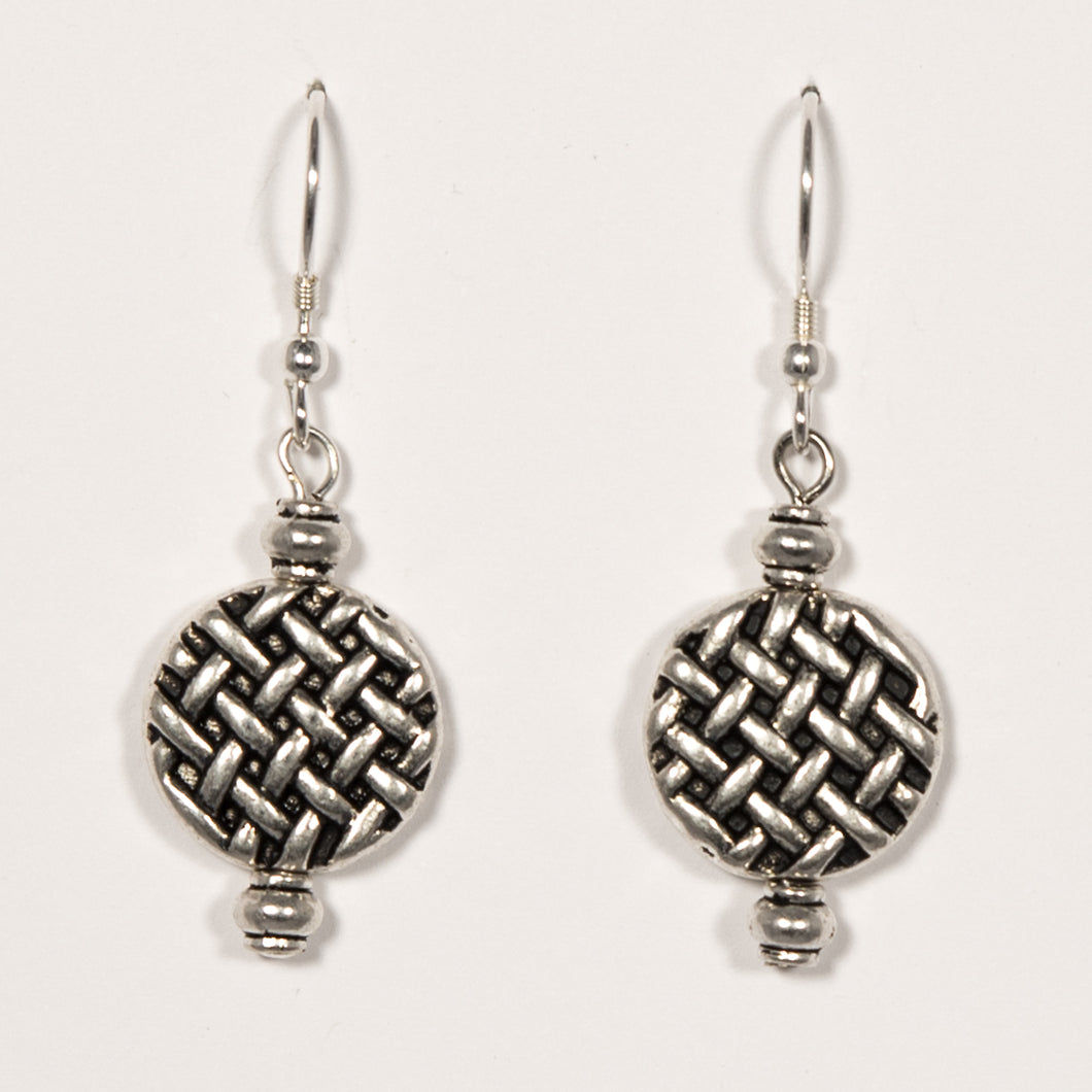 Pewter Basket Weave Disc Earrings