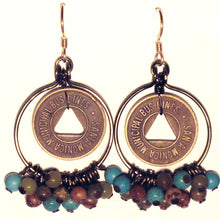 Load image into Gallery viewer, Hoop Earrings Gemstones Vintage Santa Monica Bus Tokens
