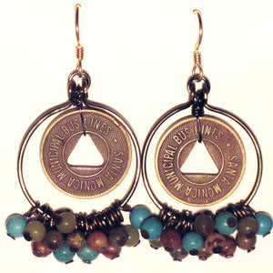 Hoop Earrings Gemstones Vintage Santa Monica Bus Tokens