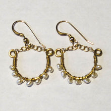 Load image into Gallery viewer, Mini Gold Hoop Earrings with Tiny White Pearls