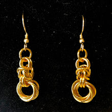 Load image into Gallery viewer, Gold byzantine and mobius chain maille earrings with French hooks