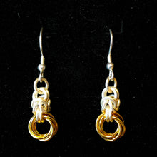 Load image into Gallery viewer, Silver and gold byzantine and mobius chain maille earrings with French hooks