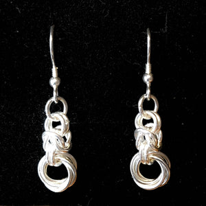 Silver byzantine and mobius chain maille earrings with French hooks