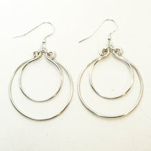 Load image into Gallery viewer, Silver Double Hoop Earrings, Hand-shaped