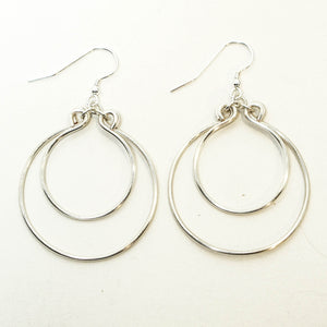 Silver Double Hoop Earrings, Hand-shaped