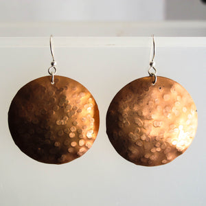 Phases of the Moon Hammered Copper Earrings