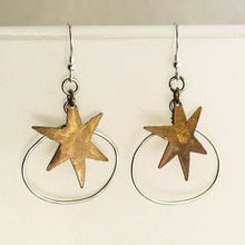Load image into Gallery viewer, Hammered Brass Star and Silver Wire Slumbering Ovals Earrings