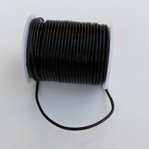 Black Round Leather Cord, 2mm. 