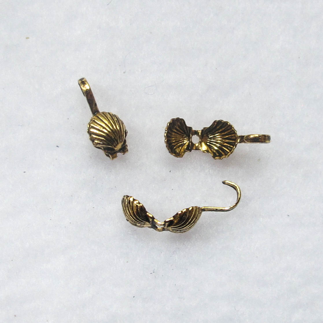 Antique gold shell shaped clamshell bead tips with loop