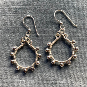 Silver Hoop Earrings Wrapped with Matching Metal Beads