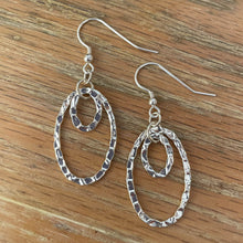 Load image into Gallery viewer, Hammered Silver Double Oval Hoop Earrings