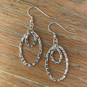 Hammered Silver Double Oval Hoop Earrings