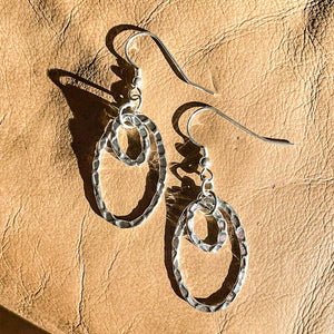 Hammered Silver Double Oval Hoop Earrings