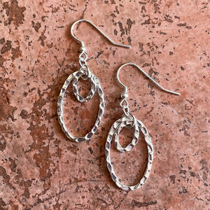 Hammered Silver Double Oval Hoop Earrings