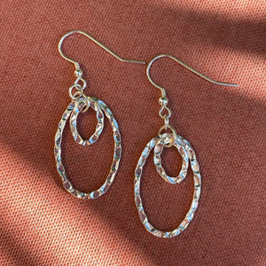 Hammered Silver Double Oval Hoop Earrings