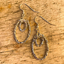 Load image into Gallery viewer, Hammered Silver Double Oval Hoop Earrings