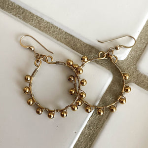 Gold Hoop Earrings Wrapped with Matching Metal Beads