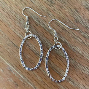 Hammered Silver Oval Hoop Earrings