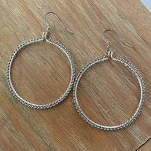 Load image into Gallery viewer, Silver Full Hoop Earrings Wrapped with Ball Chain