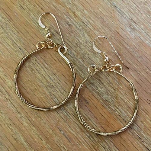 Gold Hoop Earrings Wrapped with Gold Wire