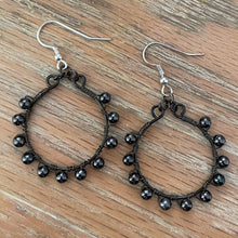 Load image into Gallery viewer, Hematite Hoop Earrings Wrapped with Matching Metal Beads