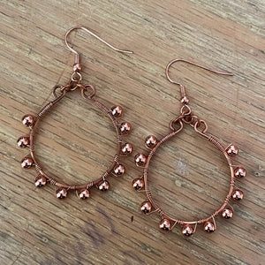 Copper Hoop Earrings Wrapped with Matching Metal Beads