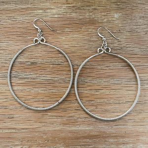 Silver Hoop Earrings Wrapped with Silver Wire