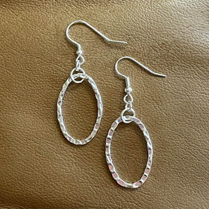 Hammered Silver Oval Hoop Earrings