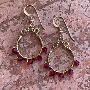 Gold and Ruby Red Swarovski Crystal-Wrapped Full Hoop Earrings