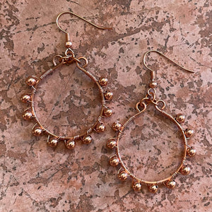 Copper Hoop Earrings Wrapped with Matching Metal Beads