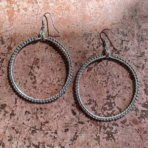 Silver Full Hoop Earrings Wrapped with Ball Chain