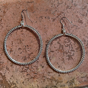 Silver Full Hoop Earrings Wrapped with Ball Chain