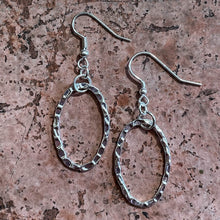 Load image into Gallery viewer, Hammered Silver Oval Hoop Earrings