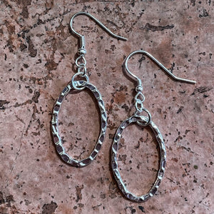 Hammered Silver Oval Hoop Earrings