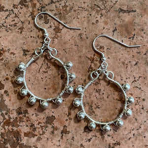 Silver Hoop Earrings Wrapped with Matching Metal Beads
