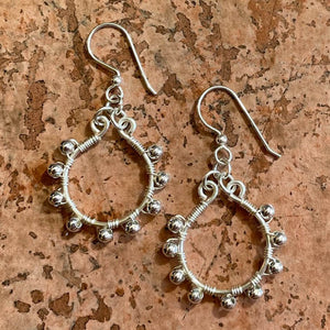 Silver Hoop Earrings Wrapped with Matching Metal Beads
