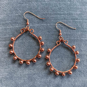 Copper Hoop Earrings Wrapped with Matching Metal Beads