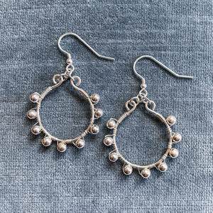 Silver Hoop Earrings Wrapped with Matching Metal Beads